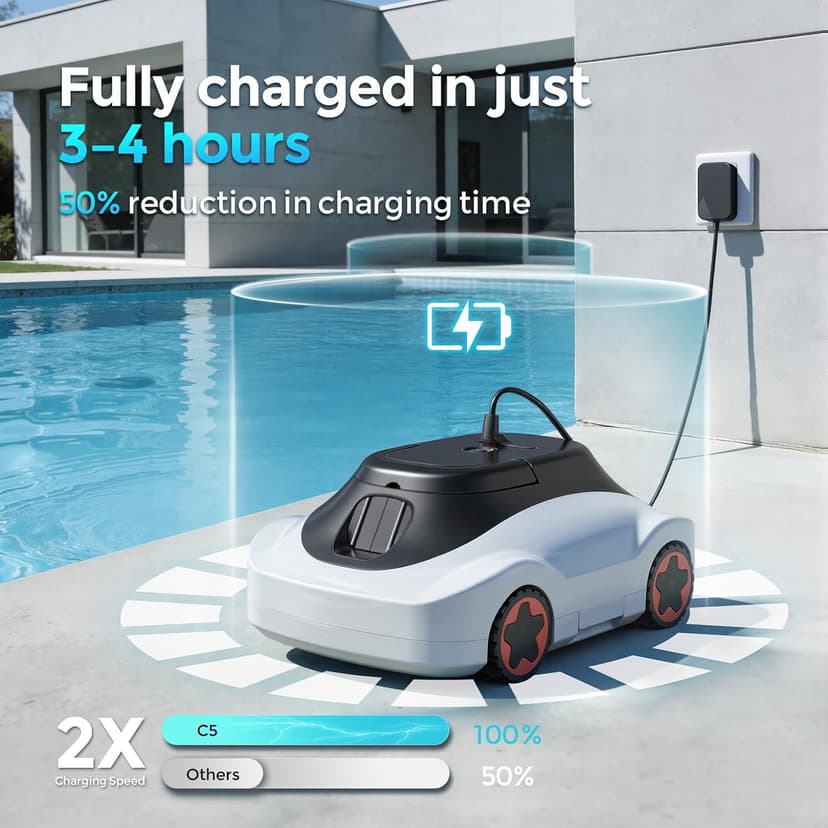 C5 Cordless Robotic Pool Cleaner with 180-Min Runtime, 2.7L Large Filter Basket & Self Parking, Pool Vacuum for Above-Ground Flat Pools up to 2200 Sq.Ft