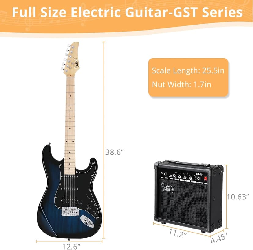 GLARRY 39" GST Series Electric Guitar Kit with Amp for Beginner Starter, HSS Pickups Full Size Guitar Included Digital Tuner, Strings, Picks, Tremolo Bar, Shoulder Strap, and Portable Case (Dark Blue)