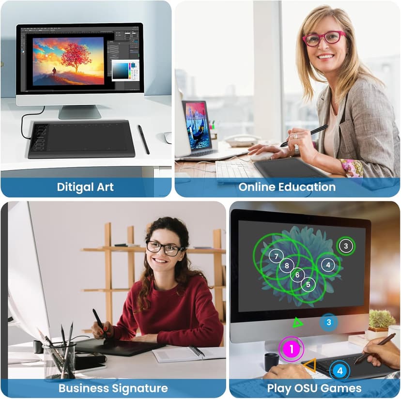 XOPPOX Graphics Drawing Tablet, 10×6 Inch Large Active Area with Battery-Free Stylus, 8192 Levels of Pen Pressure and 12 Hot Keys, Compatible with PC/Mac/Android for Painting, Design & Online Teaching