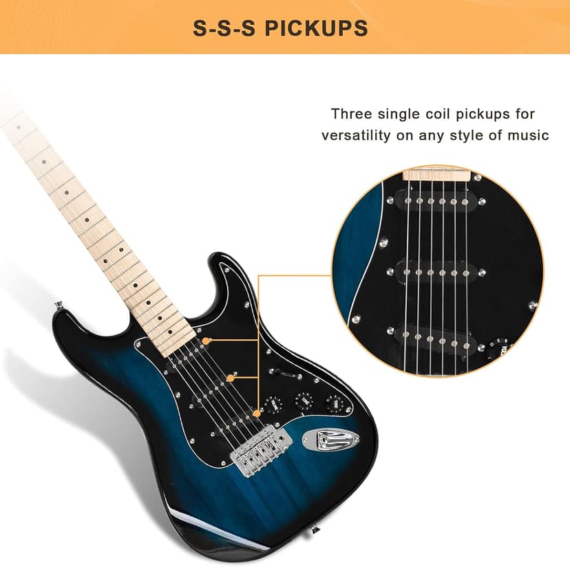 GLARRY Full Size Electric Guitar for Music Lover Beginner with 20W Amp and Accessories Pack Guitar Bag (DARK BLUE, 39" Right Handed)