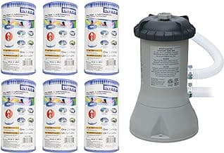 Intex 1000 GPH Easy Set Pool Filter Pump System with GFCI for Above Ground Swimming Pools with Type A & C Filter Cartridge Replacements, (6 Pack)
