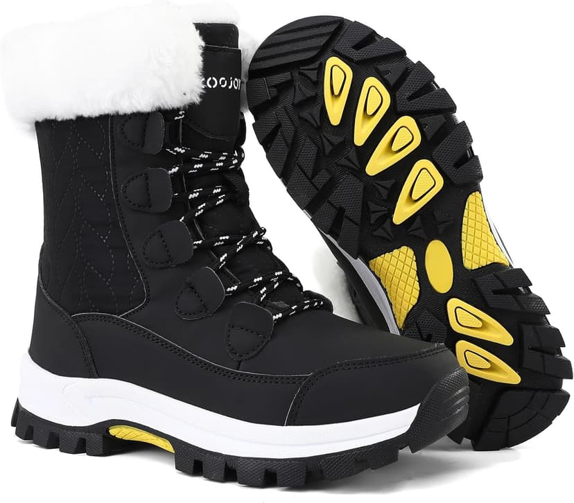 COOJOY Womens Waterproof Winter Snow Boots Warm Shoes Furry Mid Calf Lightweight Walking Hiking Booties
