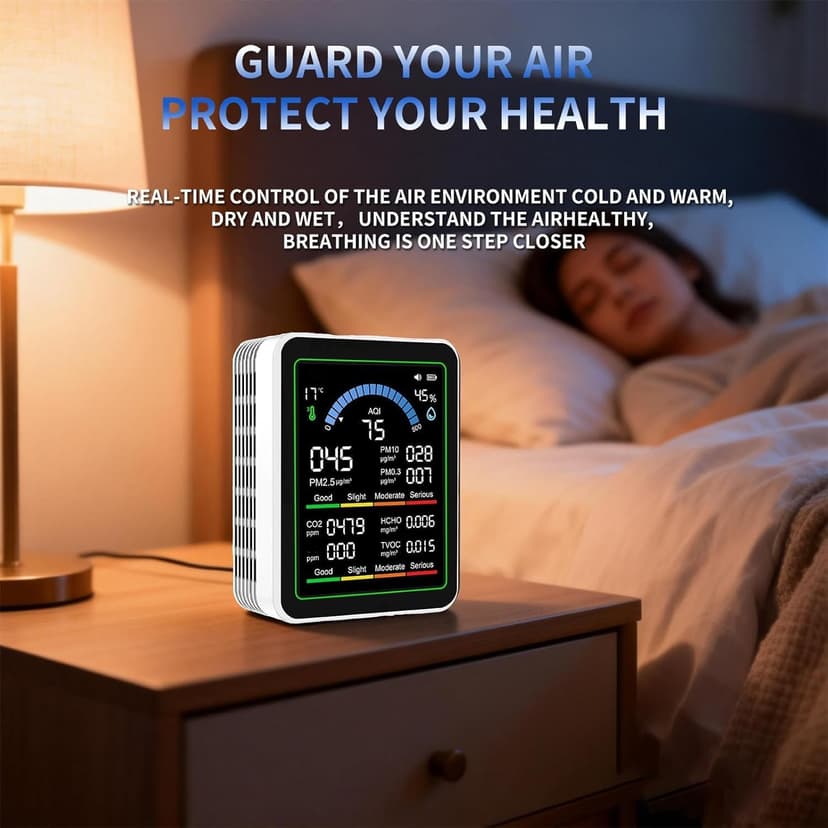 10 in 1 Indoor Air Quality Monitor, Air Tester, Portable Smartair Quality Tester for CO2 | CO | TVOC | HCHO | Temp | AQI | PM0.3-1 Detection Suitable for Home, Cars, Plants, Pets and Hotels