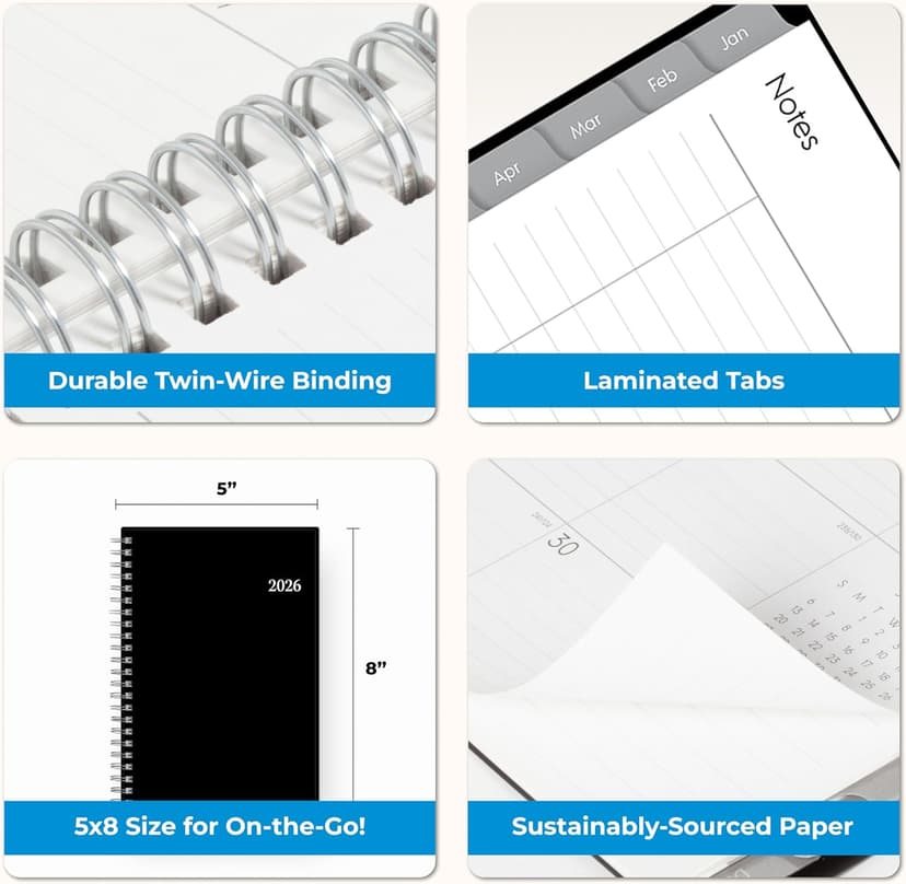 Blue Sky 2026 Weekly and Monthly Planner Calendar, Includes January 2026 - December 2026, 5" x 8", Flexible Cover, Wirebound, Laminated Tabs, Enterprise