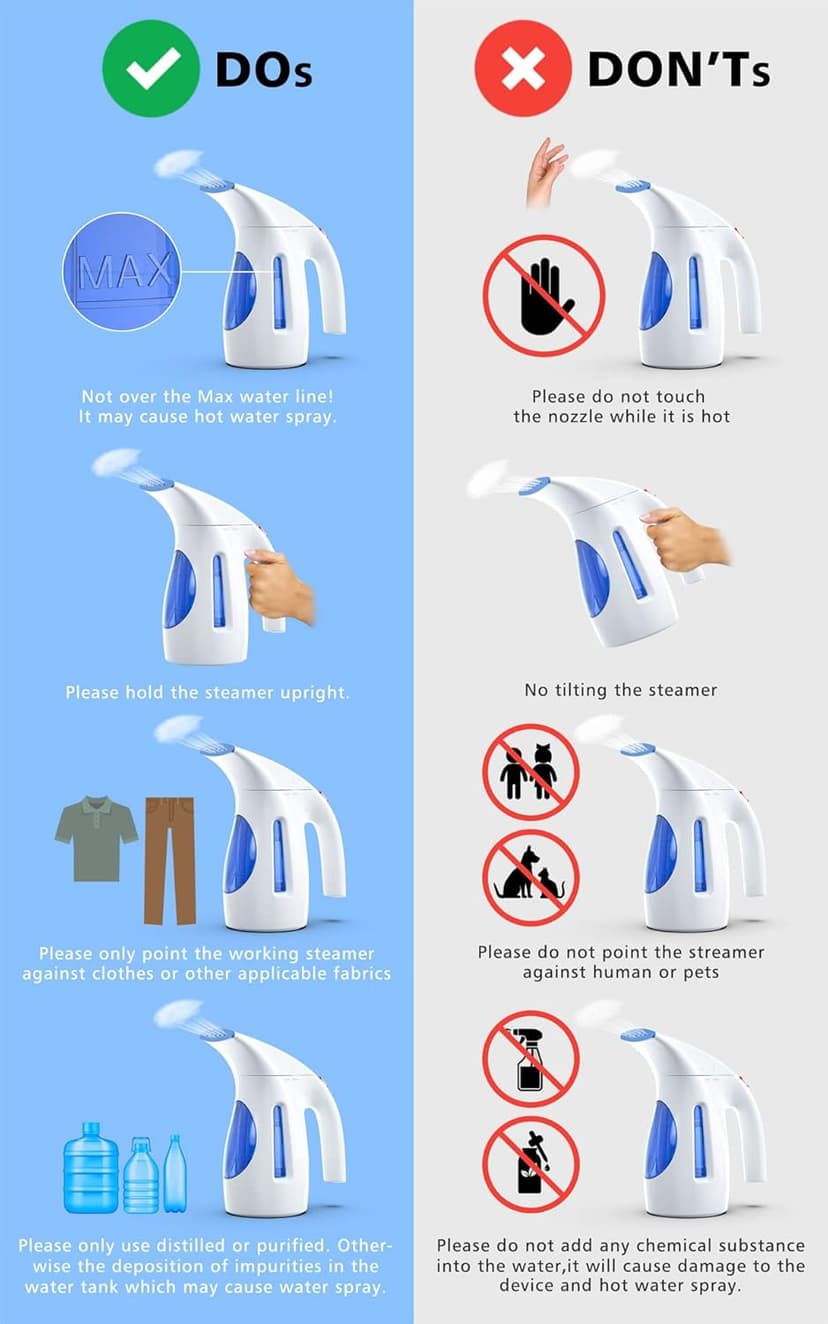 HiLIFE Steamer for Clothes, Portable Handheld Clothing Steamer, 240ml Big Capacity, 700W, Strong Power, Fabric Quick Wrinkle Remover for Home, Office, Travel (ONLY FOR 120V)-Blue