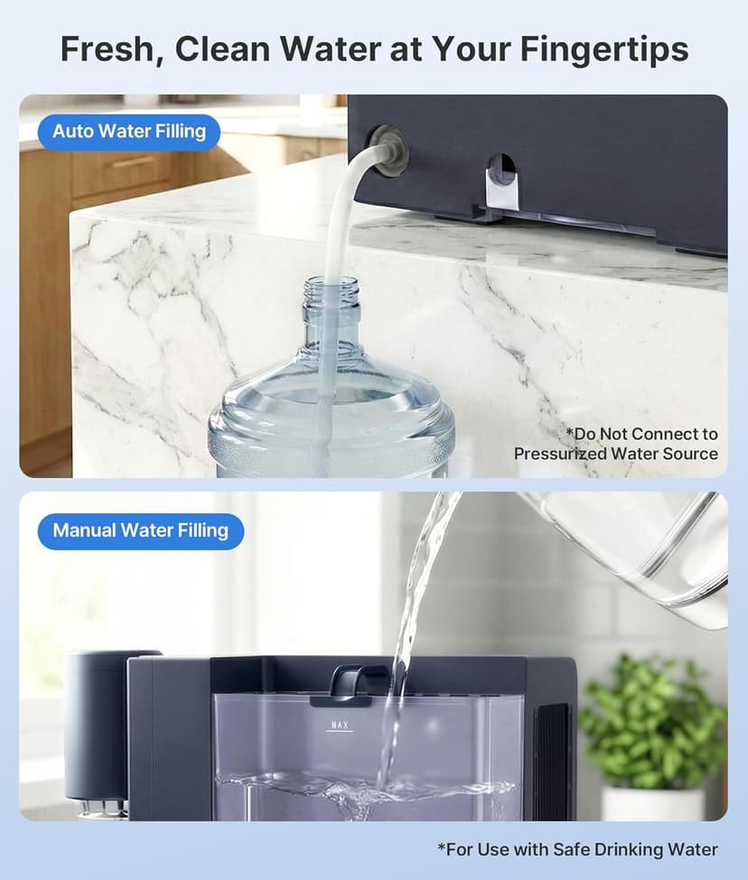 3-in-1 Water Dispenser with Ice Maker – Compact Coffee Brewer, K-Cup® Pod Compatible, Hot/Cold/Warm Water, Adjustable Water Volume, Bullet Ice Ready in 8–12 Minutes, for Home & Office