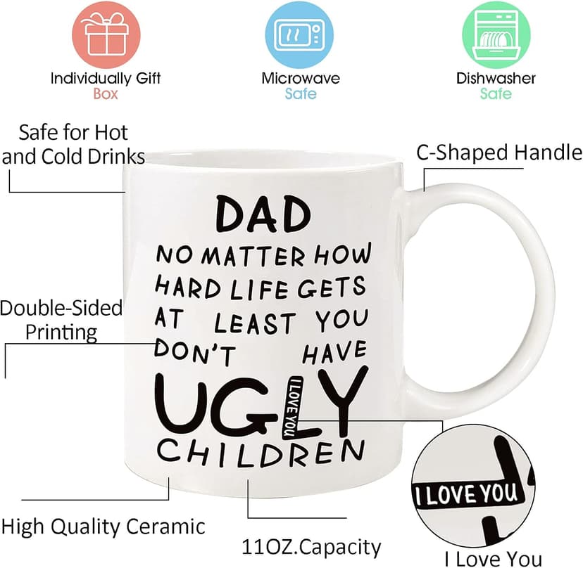 Unique Ceramic Cup Printed on Both Sides Personalized Christmas Birthday Father’s Day Presents for Dad Husband Stepfather Fathers Day Dad Gifts 11oz Funny Coffee Mug for Dad from Daughter Son Wife B09C8JJFL2