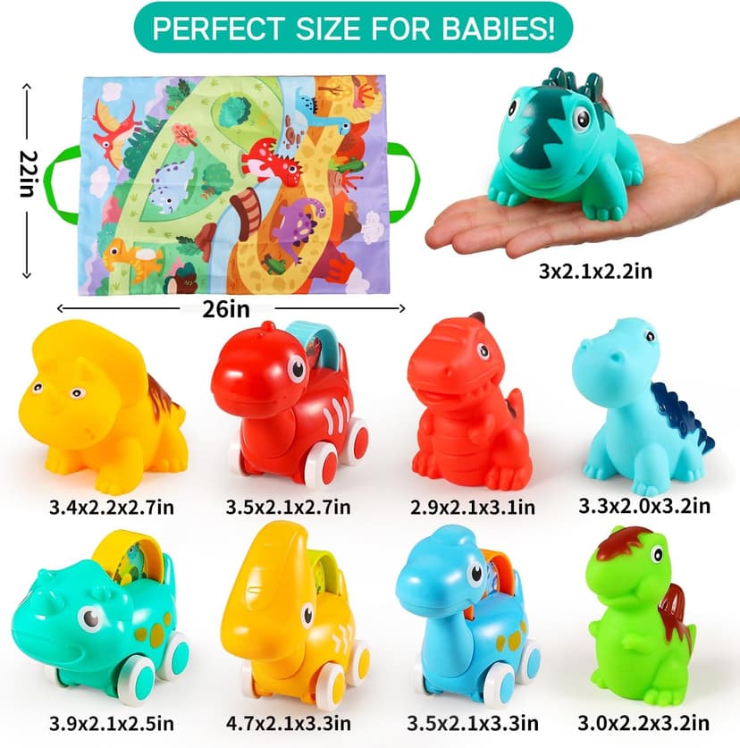 9 PCS Vehicles for Baby Boy Gifts,1 Year Old Toys for Toddler Boy Toys 1-2,1st Birthday Gift for Infant 12 18 Months ALASOU Dinosaur Car Toys for 1 Year Old Boy Gifts with Playmat/Storage Bag B09MN585VM