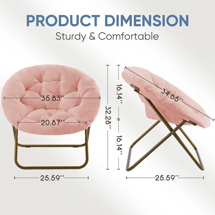 DUMOS Comfy Saucer Chair, Faux Fur Lounge Seasting XL Circle Chair for Bedroom, Dorm & Gaming, Foldable Fashion Accent Seat for Small Spaces, Folding Moon/Mushroom/Round Oversized Style