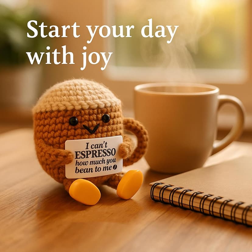 Birthday Gifts for Women Men Positive Crochet Coffee Cup Desk Decor–Cute Coffee Lover Gift for Best Friend Girlfriend Couple Wife Husband Anniversary Thank You