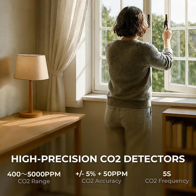 Air Quality Monitor Indoor 7.5" Display + Alerts, CO2 Monitor PM2.5 PM1.0 PM10 with TVOC Temperature Humidity for Home, Kitchen, Bedroom, Office, RV