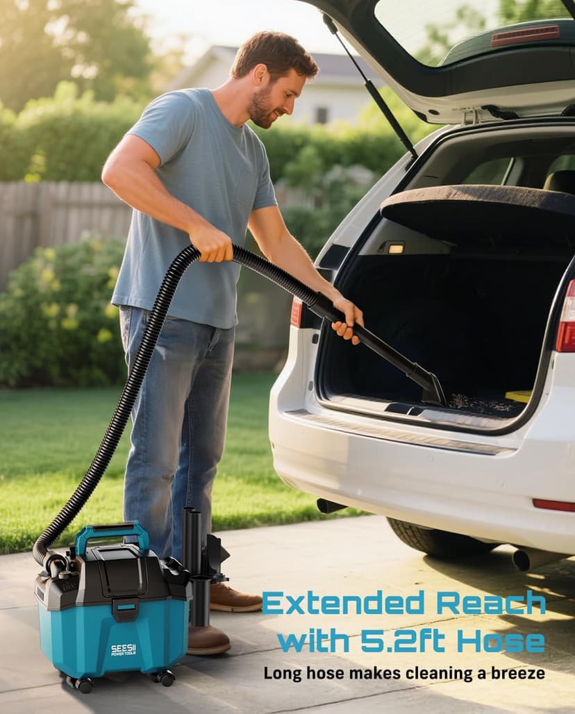 Seesii Cordless Shop Vac Wet and Dry, 2.6 Gallon Small Shop Vac with Accessory Storage Holder, 2 x 4.0Ah Batteries, 3-in-1 Wet Dry Vacuum with HEPA Filter, Strap, Ideal for Garage, Car, Workshop