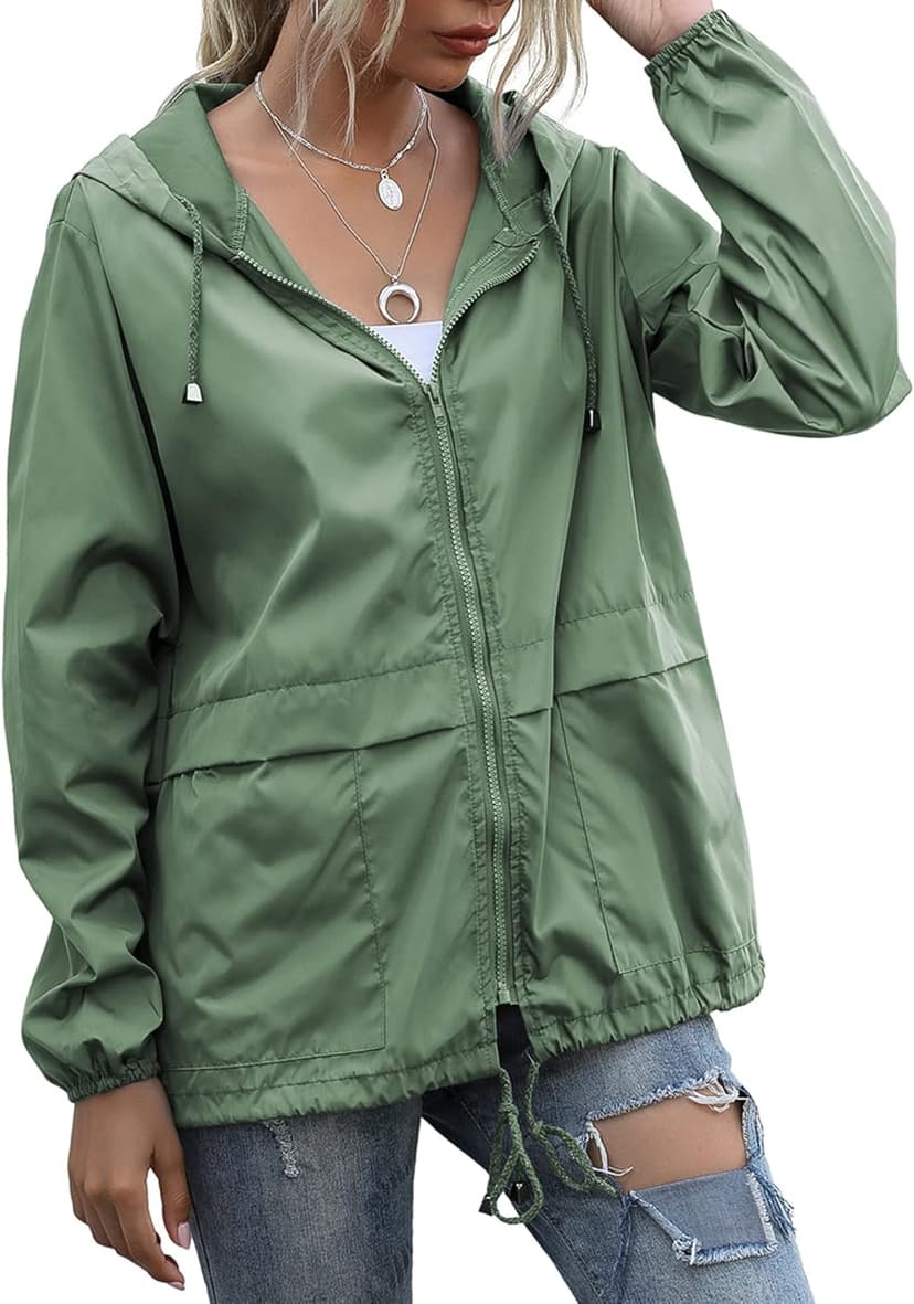 JMinger Women's Raincoats Lightweight Waterproof Windproof Adjustable Windbreaker Rain Jackets Hooded with Pockets S-XXL