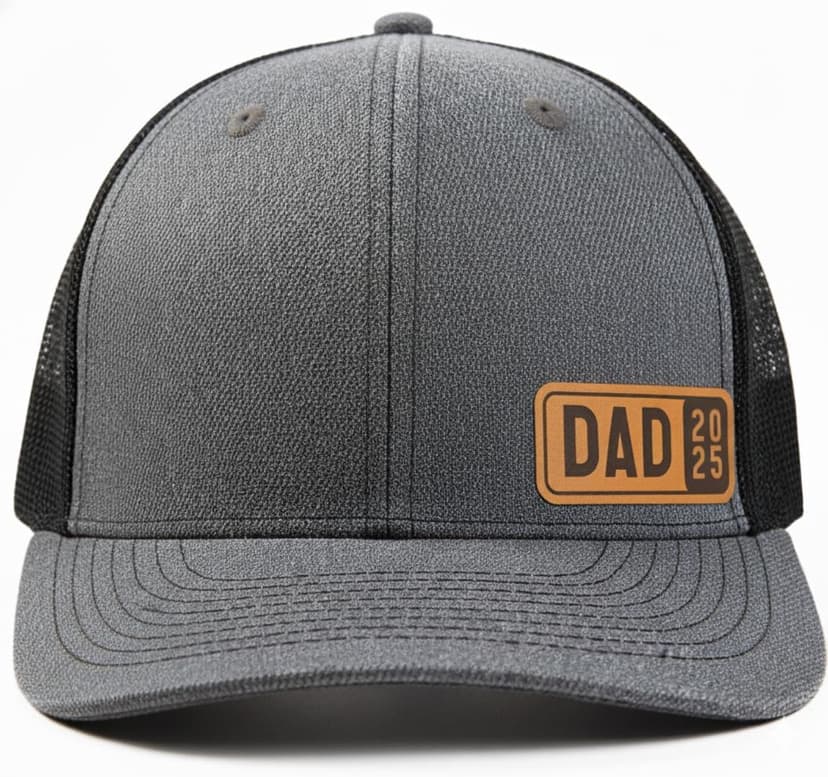 Dad Est 2025 2026 Hat for Men New Dad Gifts Customization Leather Patch Trucker Hat