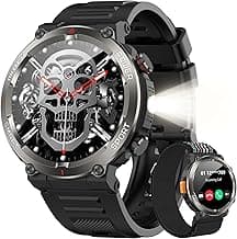 IOWODO Military Smart Watch for Men -100-Day Long Battery Life,Fitness Tracker with LED Flashlight/Compass,Heart Rate Monitor,120+ Sports Modes,IP68 Waterproof,Bluetooth Call Smartwatch for iOSAndroid
