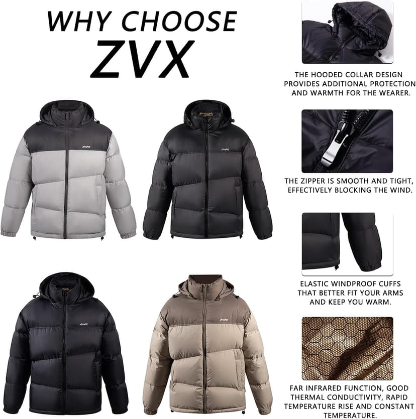 ZVX Goose Down Jacket, Warm and Soft Goose Down Jackets Men,Waterproof Windproof Unisex Down Jacket