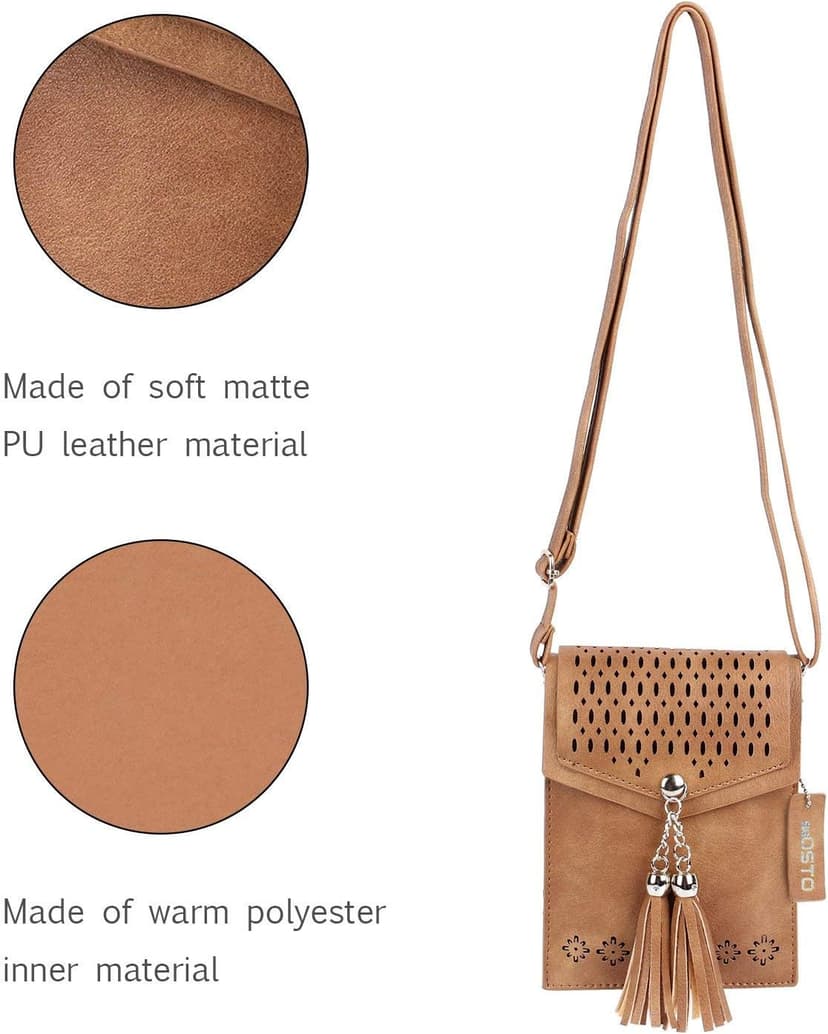 Vintage Tassel Purse: soft leather, fits a large phone, cards & keys —gifts for teen girls, birthday & Christmas seOSTO Small Crossbody Bags for Women, Tassel Purse, Gifts for Teen Girls B073QMXQLW