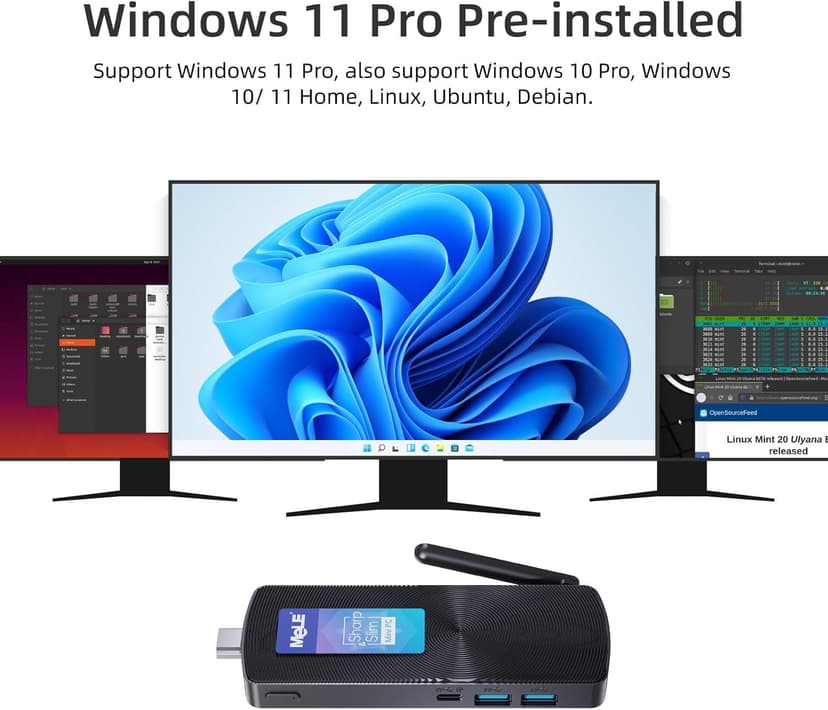 MeLE Fanless Mini PC Stick PCG02, N100 Compute Stick with Windows 11 Pro, 8GB 128GB Micro Desktop Computer, Full Functional USB-C, Gigabit Ethernet BT5.1 on Business Office Industrial IoT Home