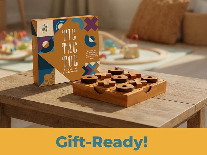 BSIRI Wooden Tic Tac Toe Game - Brain Teaser Puzzles for Adults and Unique Gifts for Kids, Coffee Table Decor Living Room Decor Modern Wood Decor, Classic Board Games for Family (5.5 Inch)