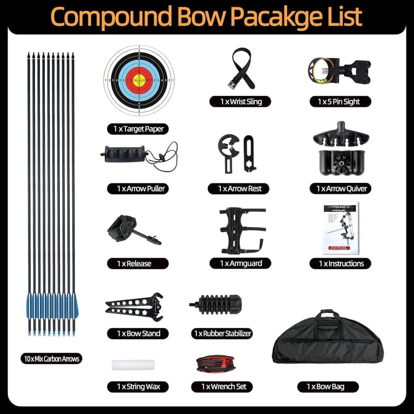 Compound Bow and Arrow Set, 30-70 Lbs Draw Weight, 23.5"-31" Draw Length, Right Handed Bow for Adult, 320 Fps Hunting & Target Bow with Accessories