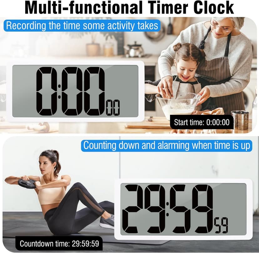 Large Digital (6" Numbers) Wall Clock Battery Operated, 18.4" Walll Clock Display with Day, Date & Temperature, Large Wall Clock for Bedroom, Livingroom, Office