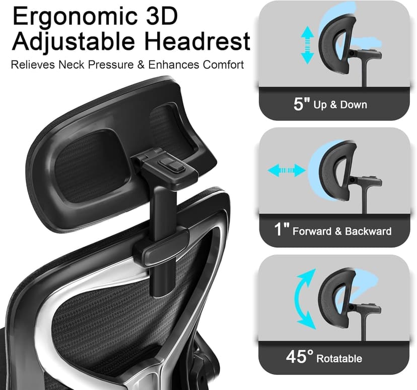 Home Office Desk Chairs, Ergonomic Office Chair with Lumbar Support & 3D Headrest, Computer Desk Chair with Flip-up Armrests, Perfect for Office or Study, Black/Silver