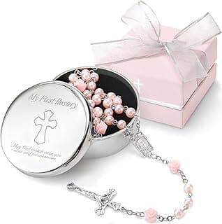 Baptism Gifts for Girl - My First Rosary with Silver-Plated Keepsake Box, Catholic Christening Gift Set, Pink Rosary for Kids, Baptism, First Communion & Baby Dedication Gifts for Girls from Godparent