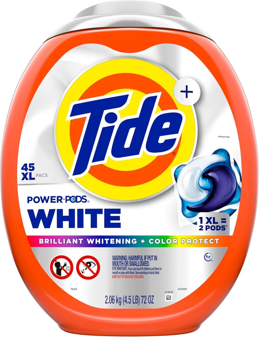 Tide Power PODS White Laundry Detergent Pacs, 45 Count, Brilliant Whitening + Color Protect