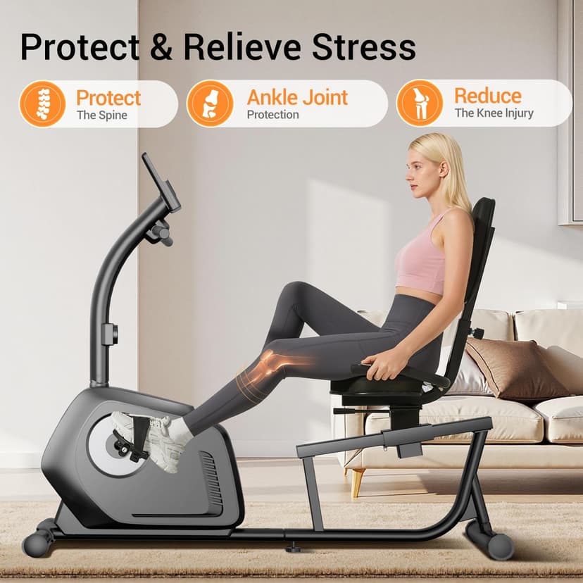 Recumbent Exercise Bike, Magnetic Staionary Bikes for Home with 16-level Resistance & Adjustable Seat, Staionary Bike for Seniors Adults, 330 LBS & LCD Monitor