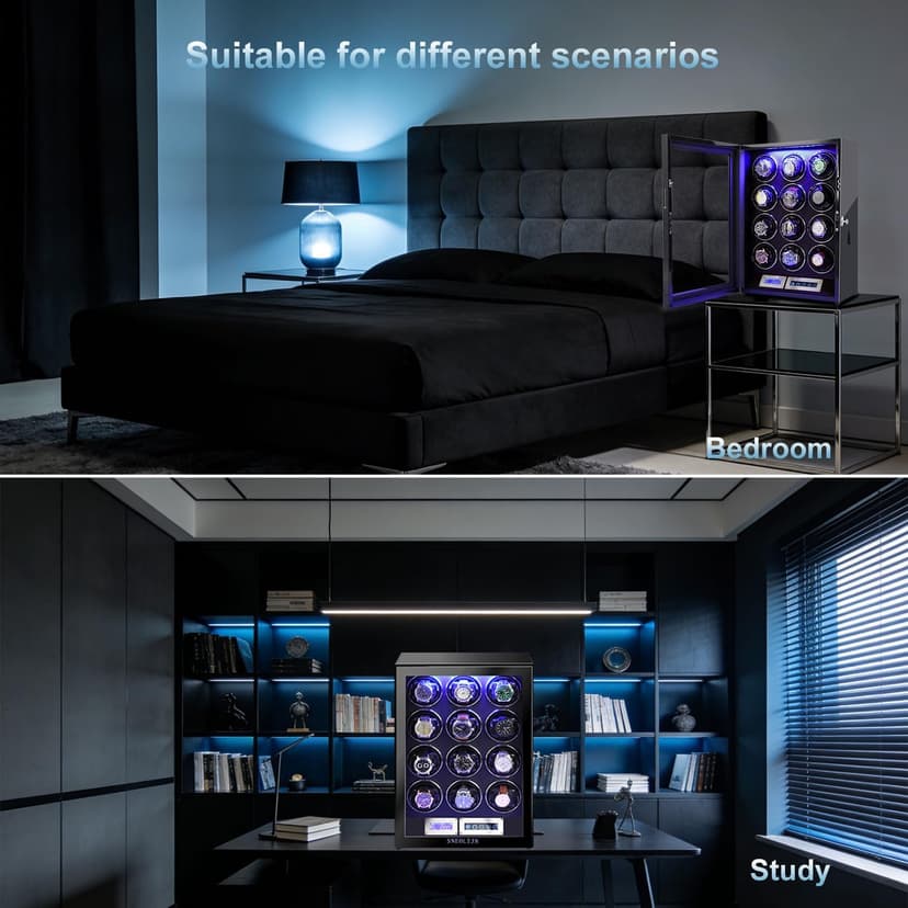 Watch Winders for 6/9/12 Slots Automatic Watches,Ultra-Quiet Japanese Motors, Built-in LED Illumination,LCD Display,Touchscreen Control