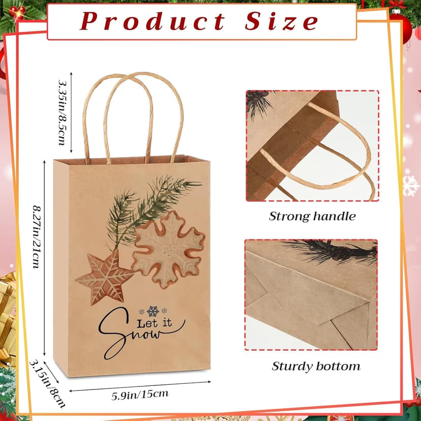 Vintage Christmas Gift Bags, Small Paper Gifts Bags for Xmas Stuffer Candy Party Present Wrapping, 8.27 x 5.91 x 3.15 Inches Tenceur 40 Pcs Christmas Gift Bag Bulk with Handle Reusable Kraft Brown Bag B0FP22D55T