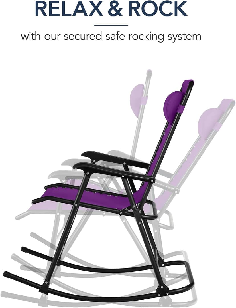 Best Choice Products Outdoor Zero Gravity Rocking Chair, Folding Reclining Patio Lounge Chair with Adjustable Pillow for Lawn, Beach, Camping - Amethyst Purple
