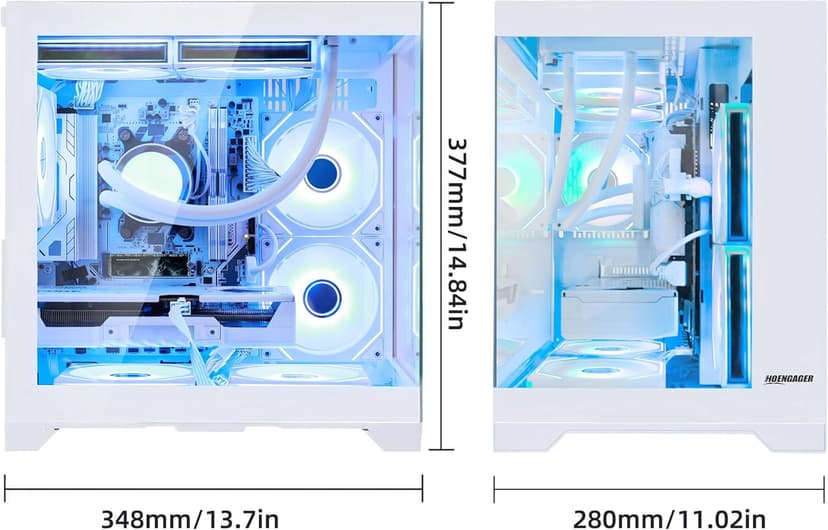 HOENGAGER Panorama Gaming PC Desktop AMD Ryzen 5 9600X 6-Core 3.9GHz, RTX 5060 8GB, 32GB DDR5 RAM 6000MHz,1TB PCIe SSD, WiFi&BT Prebuilt PC 650W PSU,Liquid Cooler,Windows 11, Desktop