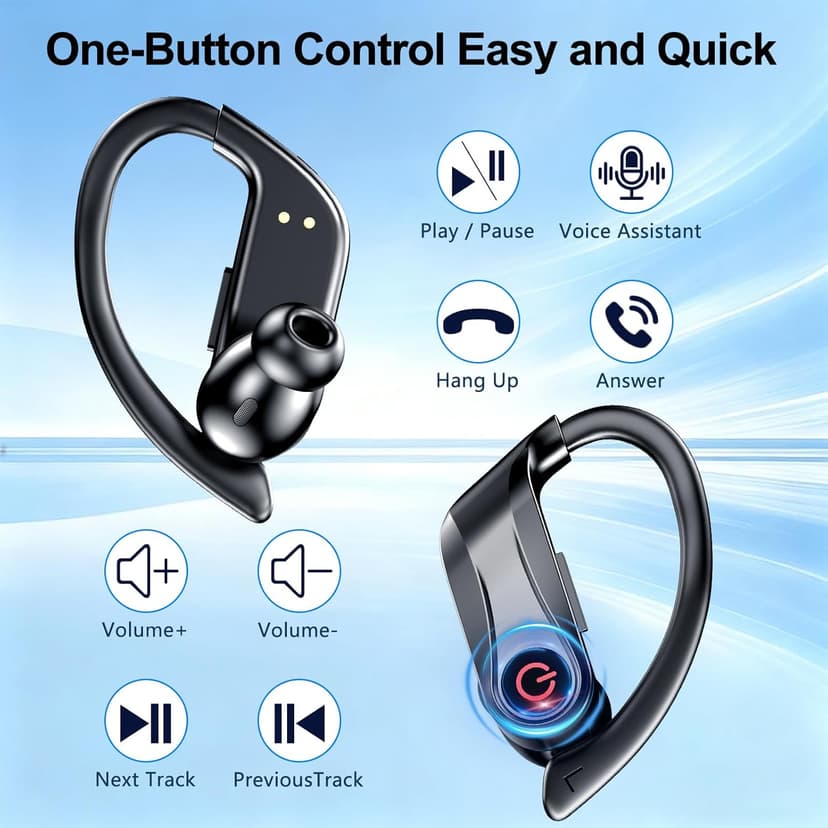 EUQQ True Wireless Earbuds, 2026 Sport Bluetooth 6.1 Headphones with Microphone 120H Playtime Dual LED Display Case, Noise Canceling Ear Buds with Easy Button Controls Sweat and Water Resistant Black