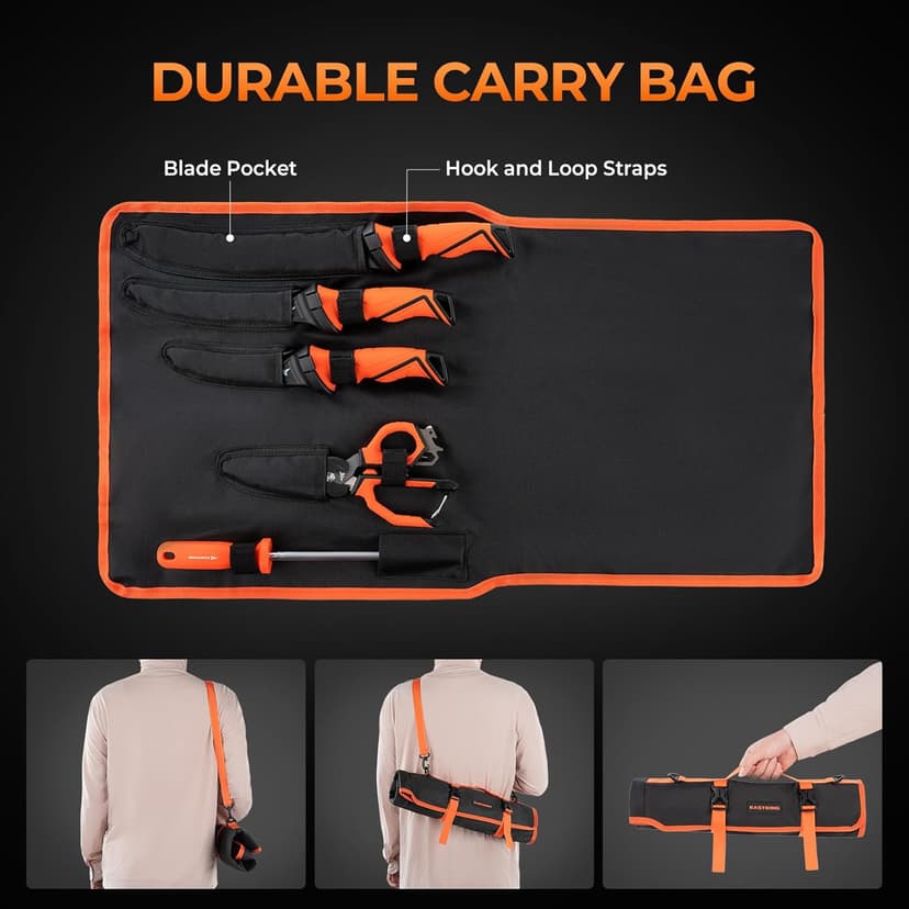 KastKing Paradox Fishing Knife Tool Set – Includes 9" & 7" Fillet Knives, 5" Bait Knife, 9" Versatile Bait Shears, 12" Honing Rod, Non-Slip Handles, Custom Sheaths, and Carrying Case – Fishing Gear