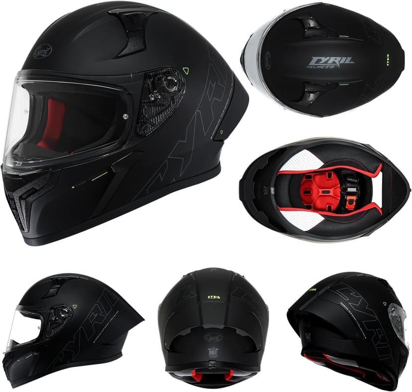 CYRIL Full Face Motorcycle Helmet DOT Approved for Adults Men Women, Motorbike Street Bike Racing Helmet with Tinted & Extra Clear Tool-Free Swappable Visors, Includes Storage Bag