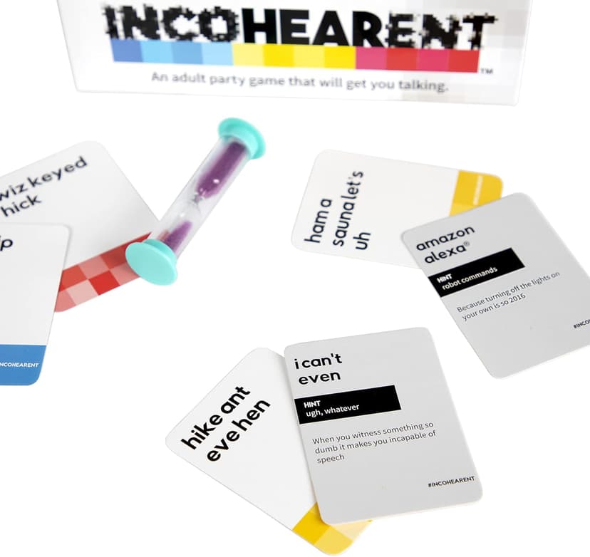WHAT DO YOU MEME? Incohearent, The Guess The Gibberish Party Game by Relatable, A Funny Card Game for Adults, Great for Game Night Games, Includes 400 Cards, Instructions, and 1 Sand Timer