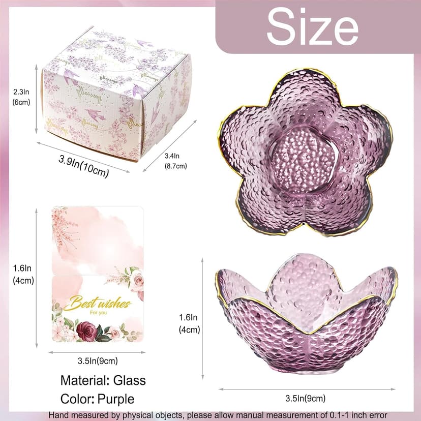 Purple Flower Jewelry Dish Glass Ring Dish Jewelry Tray Cute Vanity Organiser Room Decor Aesthetic Nightstand Bathroom Decor Trinket Dish Ring Holder Valentine's Friendship Birthday Gifts for Women