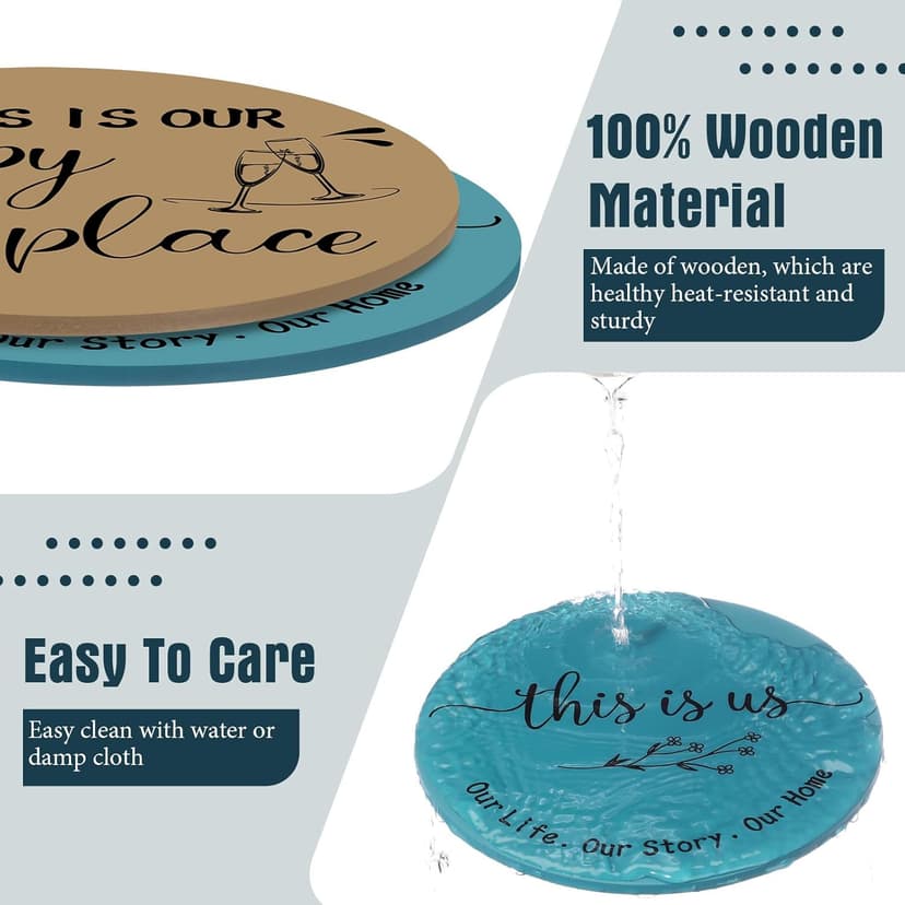 Queekay 6 Pcs Artisanal Wooden Coasters Trivets Set for Hot Pots and Pans Christmas Housewarming Gifts New Home 7" Farmhouse Pot Holder Trivets for New Apartment Home Buyers Presents(Ocean)