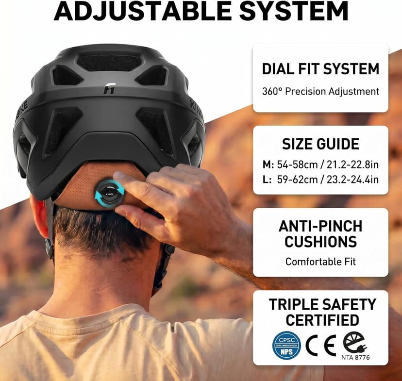 KINGBIKE NTA-8776 Mountain Bike Helmet Professional Ebike Helmets with 3-Level Adjustable Visor & Camera Mount E-MTB Helmet for Adults Men Women Youth E-Bike Safety Certified