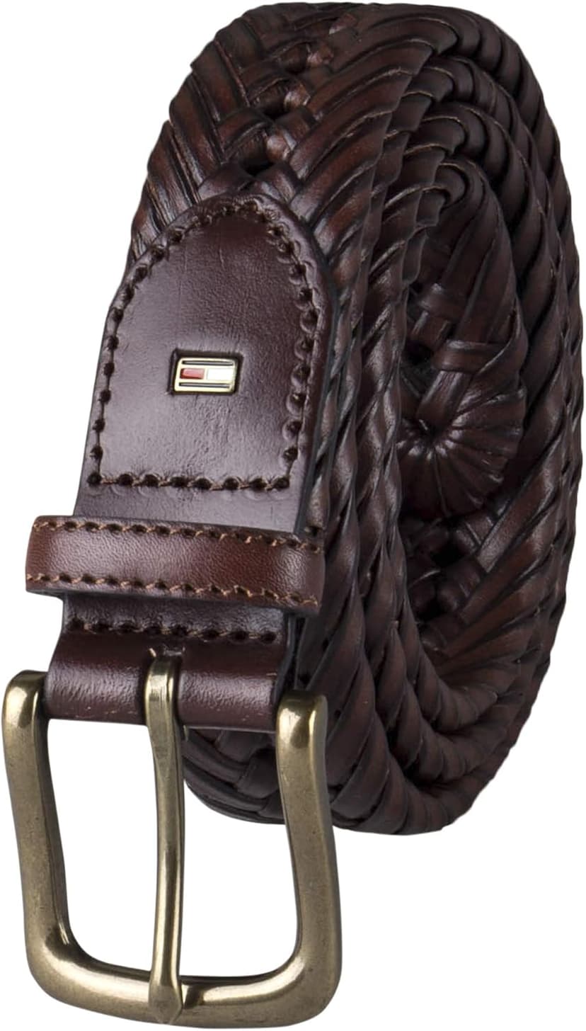 Tommy Hilfiger Men's Fully Adjustable Leather Braided Belt for Jeans, Khakis or Dress Pants