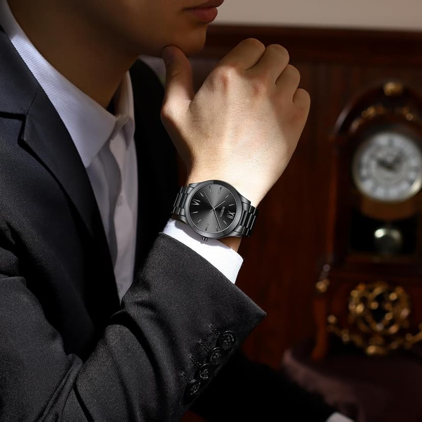 NIBOSI Men Watches Analog Quartz Stainless Steel Black Watches for Men Waterproof Business Classic Watch Fashion Minimalist Ultra Thin Wrist Watch for Work and Casual Wear