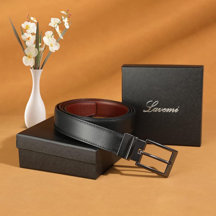 Lavemi Mens Belt Reversible 100% Italian Leather Dress Casual,One Reverse for 2 Colors,Trim to Fit