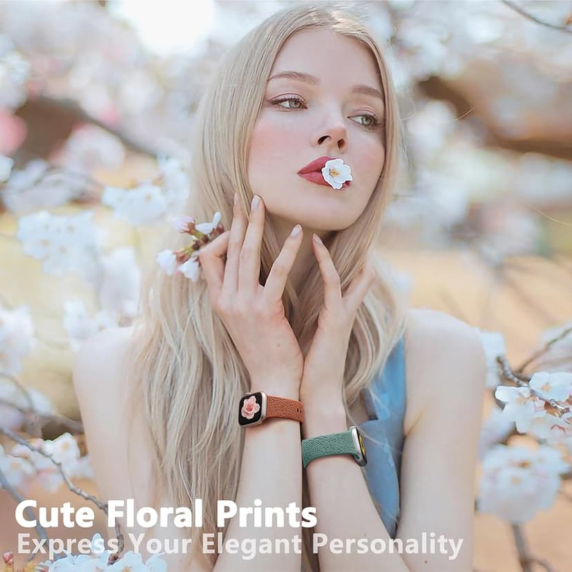 SNBLK 6 Pack Floral Engraved Bands Compatible with Apple Watch Bands 40mm 41mm 42mm 38mm 44mm 45mm 46mm 49mm Women Men, Silicone Flower Pattern Strap for iWatch Series 11 10 Se Ultra 9 8 7 6 5 4 3 2 1