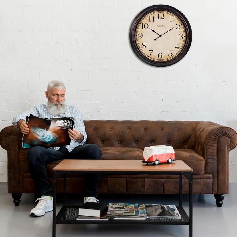 Crosstime 24 Inch Wall Clock Battery Operated Silent Round Vintage Large Wall Clocks for Living Room Farmhouse Decor, Black-Brown