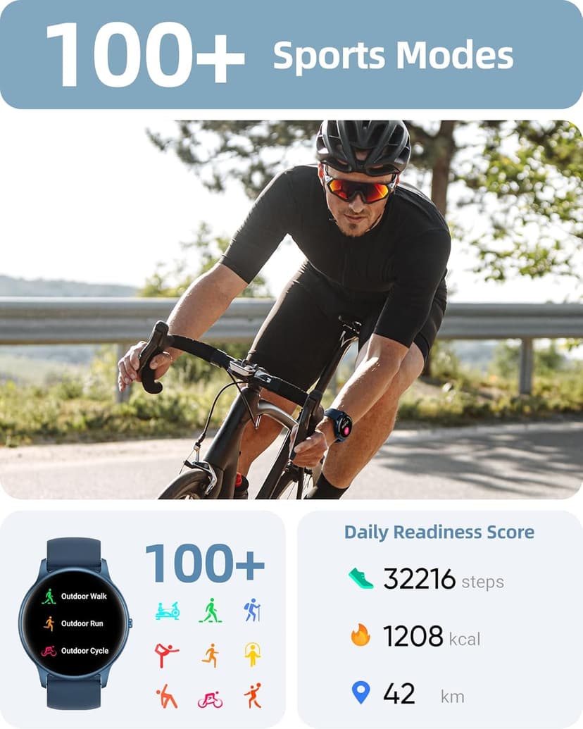 Parsonver Smart Watch for Women Men (Answer/Make Calls) Compatible with iPhone/Android Phones, Fitness Tracker with 100+ Sports Modes IP68 Waterproof, Heart Rate/Blood Oxygen/Sleep/Steps Monitor, Blue