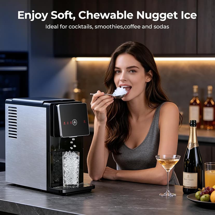 Antarctic Star Nugget Ice Maker Countertop, 33 Lbs/24H, Automatic Ice Dispenser, Self-Cleaning Portable Ice Machine, 1.8L Water Tank, Touch Screen & Auto Ice Drop, for Home/Office/Kitchen