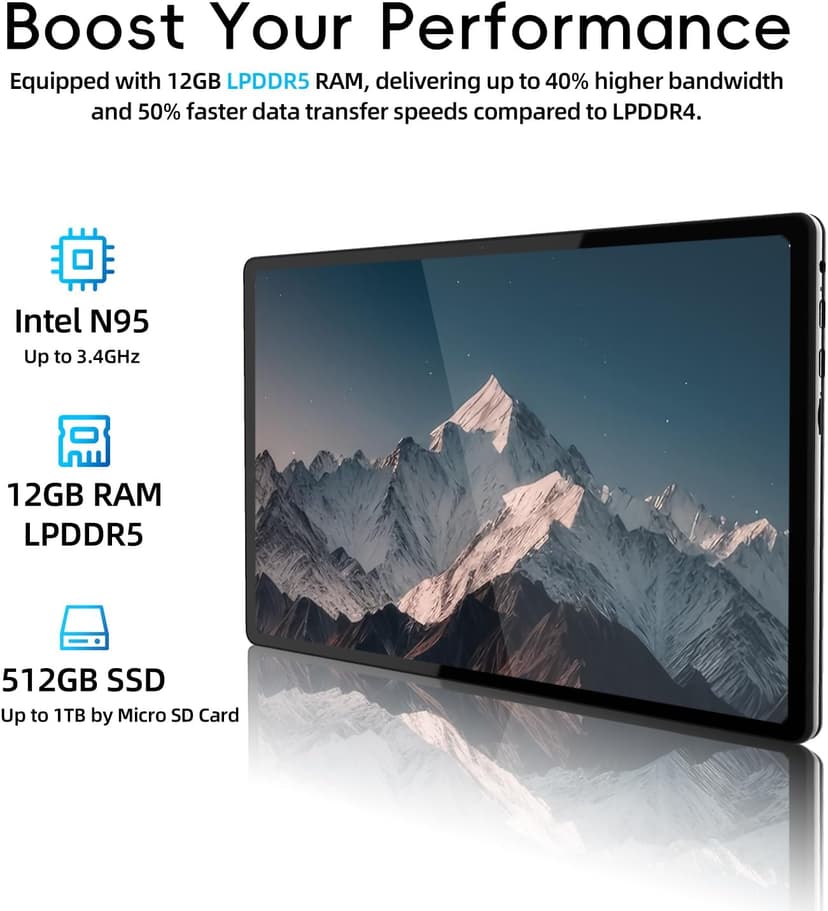 2-in-1 Laptop/Tablet (2025), Windows 11 PC with Magnetic Keyboard, 12” 2K FHD IPS Touchscreen Display, 4-core N95, 12GB DDR5 RAM 512GB SSD, 2 Stereo Speakers Computer for Home Business Students