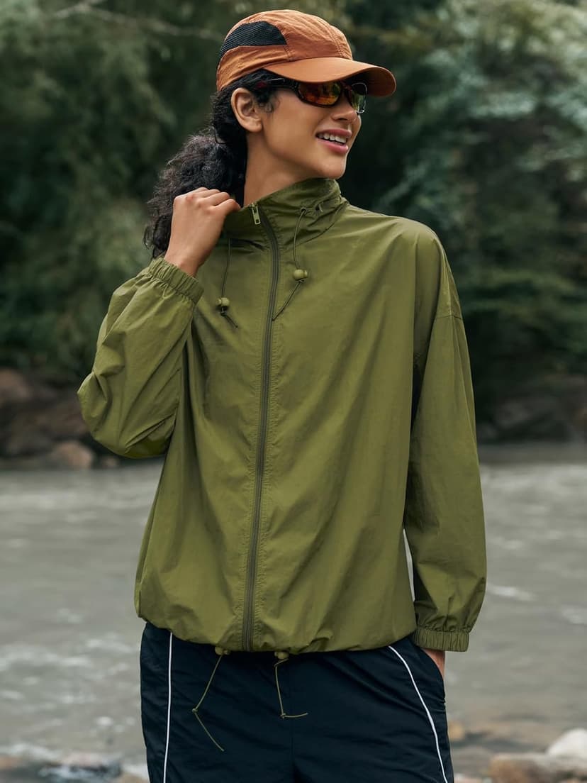 Yousify Womens Waterproof Rain Jackets Lightweight Zip Up Raincoat Outdoor Hiking Hooded Windbreaker with Pocket