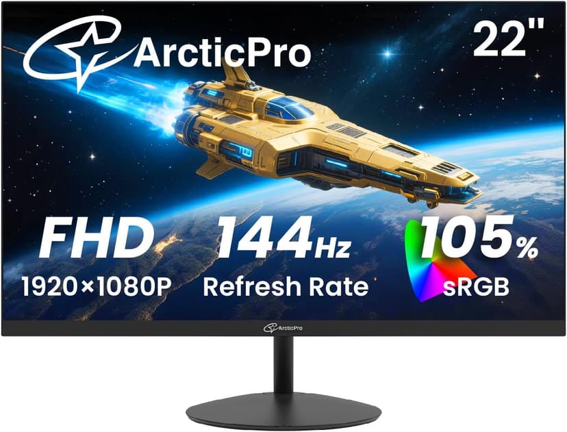 ArcticPro 22 inch 100Hz Monitor, Full HD (1920 x 1080p) Computer Monitor, 105% sRGB, 3000:1 Contrast, 3-Sided Frameless, Ultra Slim, VESA, LowBlue Mode, Tilt Adjust, HDMI *1, VGA*1